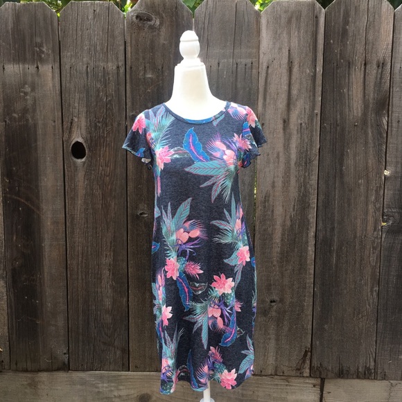 Gap basic palm grey pink short sleeve mini dress - Picture 1 of 4